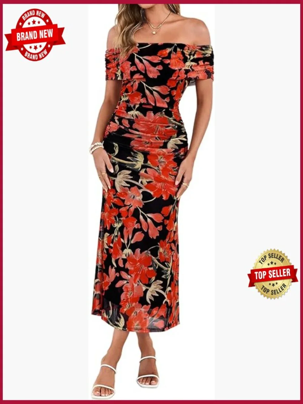 Off Shoulder Ruched Bodycon Maxi Dress 2026 Spring Formal Wedding Guest Cocktail